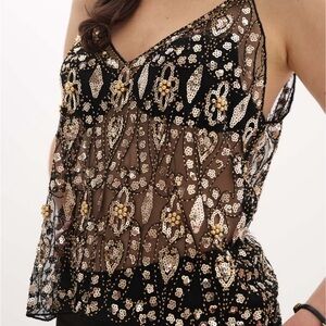 Edysia Black and Gold Sequin Embellished Cami Tank Top